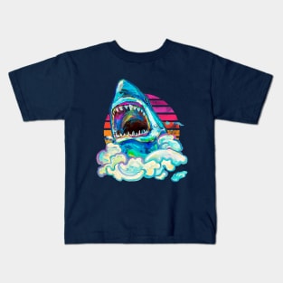 Retro Great White Shark by Robert Phelps Kids T-Shirt